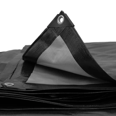 Image of waterproof tough 240gsm black tarpaulins/builders tarps/camping ground sheet (3m x4m)