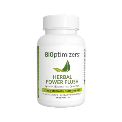 Image of BiOptimizers Herbal Power Flush Extra Strength Digestive Cleanse Eliminate Toxins &amp; Improve Bowel Digestion Bloating Discomfort Relief for Adults 90 Capsules