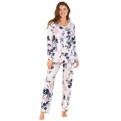 Image of Undercover Ladies &#039;Bamboo Lace&#039; Long Sleeve Pyjamas 57216 Grey Floral Large