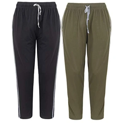 Image of Mens Long Lounge Wear Pants Nightwear (2 Pack) Pyjama Bottoms Sleepwear 100% Cotton (L, Charcoal/Olive)