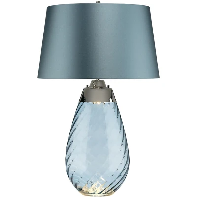 Image of Lena 2 Light Large Blue Table Lamp, tinted Glass , Duck Egg Shade, E27