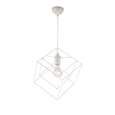 Image of Wire Frame Pendant Ceiling Light White, 1x E27