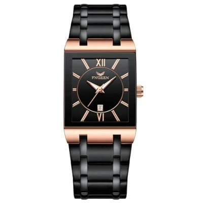 Image of JewelryWe Men Square Tank Watch: Black Analog Quartz Luminous Hands Stainless Steel Band Business Elegant Date Rectangular Multifunction Wristwatch