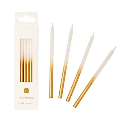 Image of Talking Tables Pack of 16 White and Gold Birthday Candles with Holders Long &amp; Tall 10cm Cake Decorations for Birthday, Wedding, Anniversary, NYE LUXE CANDLE GLD