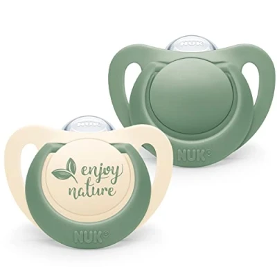 Image of NUK for Nature Baby Dummy 18 36 Months Sustainable Silicone Soothers Made from 100% Natural Raw Materials Green 2 Count