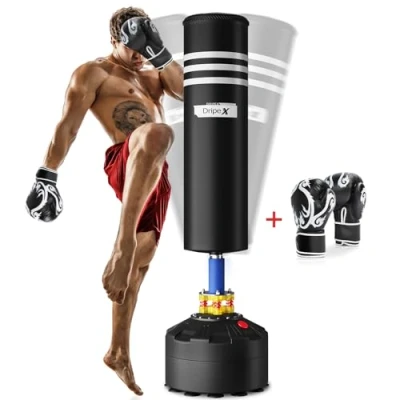 Image of Dripex 69&#039;&#039;Adult Free Standing Boxing Punch Bag with Gloves, Heavy Duty Punching Stand Suction Cup Base (Black)