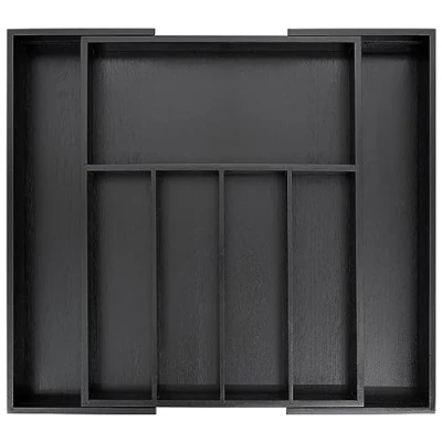 Image of VaeFae Bamboo Drawer Organizer, Expandable Silverware Organizer and Cutlery Tray, Wooden Dividers for Kitchen Utensils Flatware (Black)