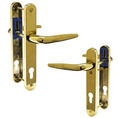 Image of UPVC Door Handle Trojan Sparta 92PZ Sprung Double Glazing Pair Set PVC (Gold (Short Backplate))