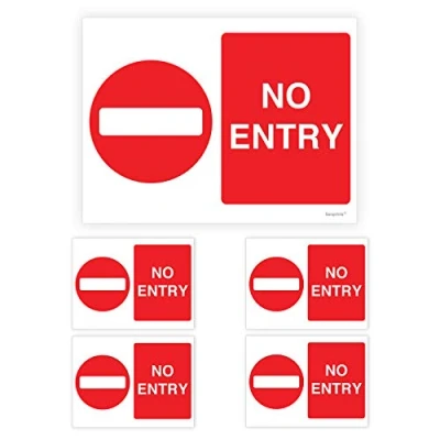 Image of Pack of 5 No Entry Signs Outdoor Self Adhesive Waterproof Vinyl Sticker 150mmx200mm V1142