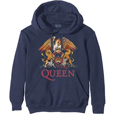 Image of Queen Unisex Adult Classic Crest Hoodie (M) (Navy Blue)