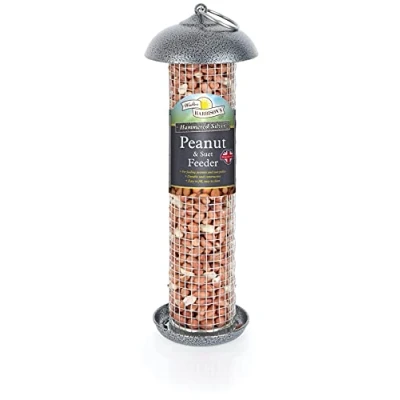 Image of Walter Harrison&#039;s Hammered Silver Wild Bird Hanging Peanut and Suet Feeder 30 cm