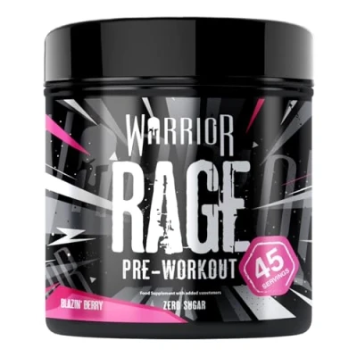 Image of Warrior Rage Pre workout Powder 392g Energy Drink Supplement with Vitamin C, Beta Alanine and Creatine Gluconate 45 Servings (Blazin&#039; Berry)