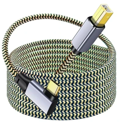 Image of Hanprmeee USB C Printer Cable 8M,Nylon Braided Right Angled to B Cable,Compatible for MacBook Pro,Lexmark,Printers, Scanner and More Type Devices/Laptops (8M)