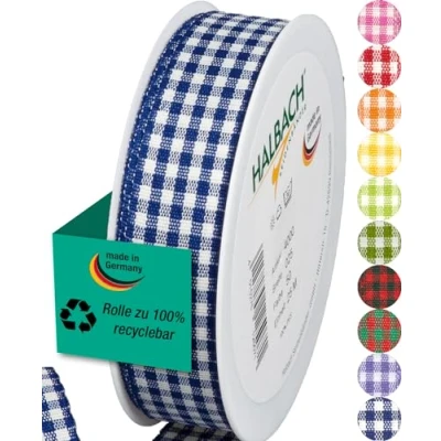 Image of Halbach Seidenbänder Vichy 25mm Dark Blue Checked Ribbon for Gift Wrapping Celebration