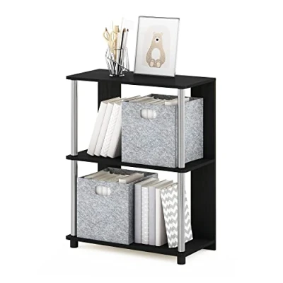 Image of Furinno Simple Design 3 Tier Bookcase/Bookshelf/Display Rack with Stainless Steel Tubes, Engineered Wood, Americano, 60.2(W) x 37.1(D) 58.9(H) cm