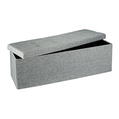 Image of Relaxdays Folding Storage Bench XL, 38 x 114 cm, Foldable Ottoman Footstool, with Lid, Fabric, Grey