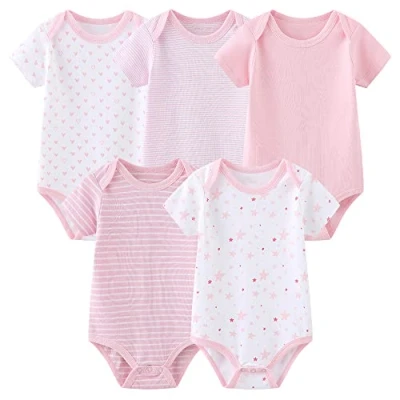 Image of Chamie Baby Bodysuit Cotton Short Sleeve Vests for Newborn 5 Pack One Piece Suit Boy and Girl 0 12 Months