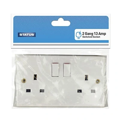 Image of STATUS Plug Socket UK Double White Plastic 13A Switched Wall B0752QBZW5