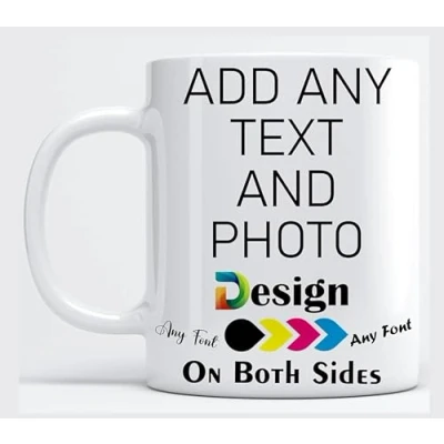 Image of EKAM Personalised Mug, with Any Text Photo Printed Design Logo Customised Gift Tea Coffee Mug for Occasion add Text, Logo, and Picture Design. (11oz)