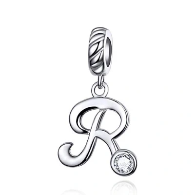 Image of LaMenars Letter Dangle Bead Charms Initial Alphabet A Z 925 Sterling Silver Zirconia fits European Charm Bracelets &amp; Necklaces