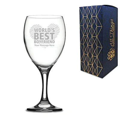 Image of Personalised Engraved Wine Glass with World&#039;s Best Boyfriend Design, Gift Boxed, Personalise Any Message for Valentines, Anniversaries