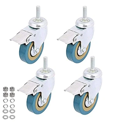 Image of 4 Pack, WeFoonLo Locking Threaded Stem Mount Swivel Caster Rotation Non Marking Polyurethane Castor Wheel and Brake for trolley, Carts, Furniture, Dolly, Workben (Threaded Stem: M12x 30mm)