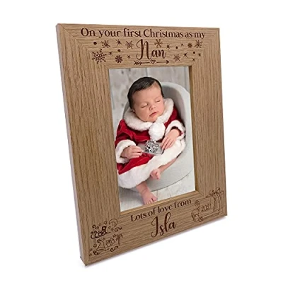 Image of Personalised My First Christmas as Nan portrait Photo Frame Keepsake (4 x 6 Inch)