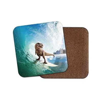 Image of 1 x Surfing Dinosaur Coaster Surfer Surf Beach Sea T Rex Fun #13154