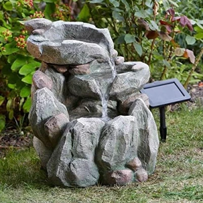 Image of Garden Mile Modern Rock Fall Water Fountain Waterfall Outdoor Solar Powered Resin Recycling Feature Ornaments Decorative Centrepiece for Pond, Patio and Lawn Decor (Rock Fall)