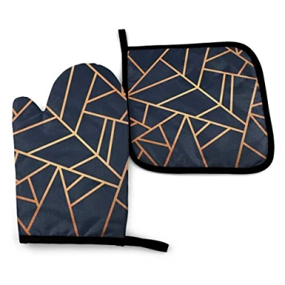 Image of Oven Mitt and Potholder, Copper Midnight Navy Glove Pot Holder Mat Set, Advanced Heat Resistant Mitt, Non Slip Textured Grip Holders