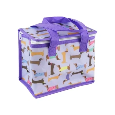 Image of Eurowrap Reusable Insulated Lunch Bag Sausage Dog Design, 21cm x 14cm 18cm, Durable PP Woven Cooler for Lunches, Snacks, and On The Go Meals