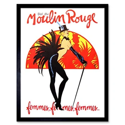 Image of Wee Blue Coo Burlesque Moulin Rouge Paris Girls Art Print Framed Poster Wall Decor 12x16 inch
