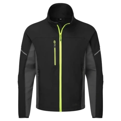 Image of Portwest EV475 Men&#039;s Slim Fit Work Jacket Stretch Fabric Reverse Zip with Reflective Print Black, X Large