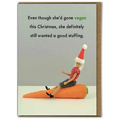 Image of Bold &amp; Bright Hilariously Funny Christmas Cards &#039;Vegan Christmas&#039; Cheeky Seasonal Xmas For Her Ladies Women Friends Sold by Brainbox Candy