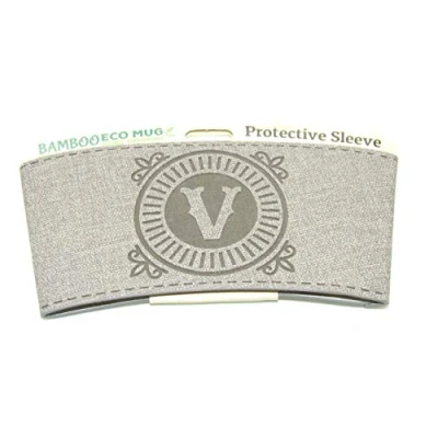 Image of History &amp; Heraldry Bamboo Eco Travel Mug Pre Personalised Heat Sleeve Initial&quot;V&quot;