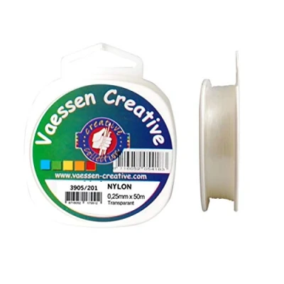 Image of Vaessen Creative Nylon Thread Clear 0.25mm x 50m Spool Tear Resistant Cord Tape Perlon Fishing Line for Crafts, Sewing, Threading Beads and Hanging Decorative Items