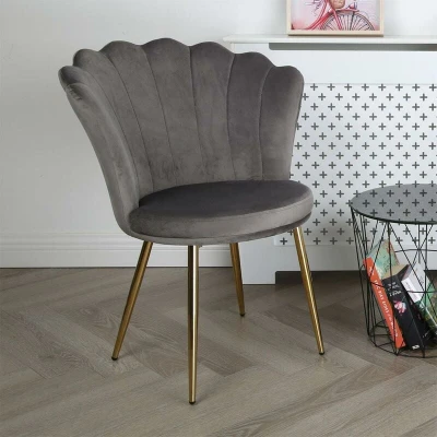 Image of RayGar Genesis Flora Accent Chair With Petal Back Armchair Golden Chrome Finish Metal Tube Legs (Grey)