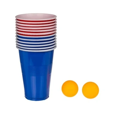 Image of Lizzy 14pc Beer Pong Game Set 2 Balls, 6 Red Cups and Blue Drinking for Stag &amp; Hen Parties, Christmas Holidays