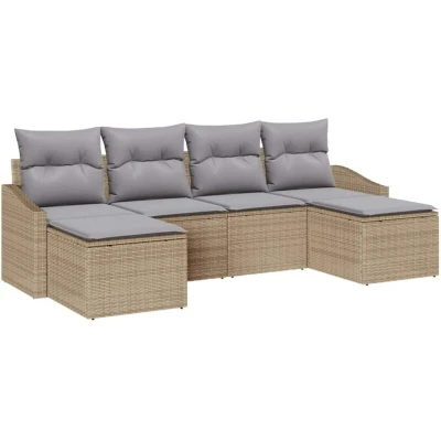 Image of vidaXL 6 Piece Garden Dining Set with Cushions Beige Poly Rattan