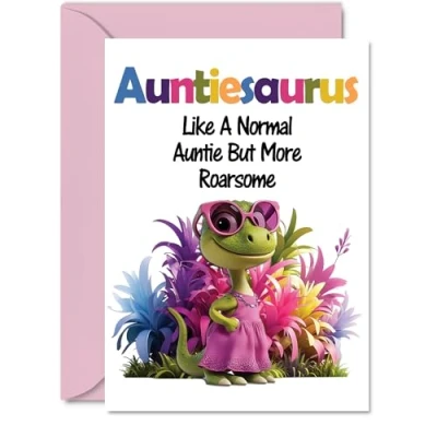 Image of Auntie Mothers Day Card Roarsome Auntiesaurus Happy Birthday for Aunty Aunt from Nephew Niece, A5 Dinosaur Bday Greeting Cards