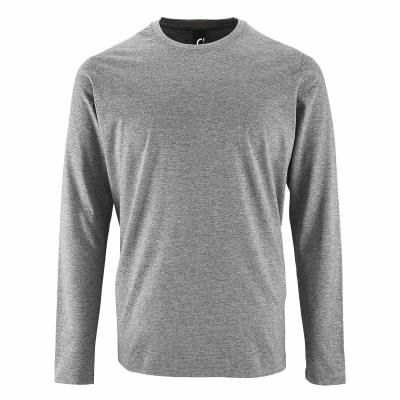 Image of SOLS Mens Imperial Long Sleeve T Shirt (Grey Marl) Size Medium
