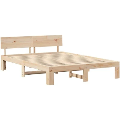 Image of Bed Frame with Headboard 140x200 cm Solid Pine Wood Vidaxl