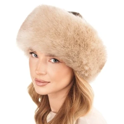Image of Futrzane Siberian Trim Hat Womens Leather Faux Fur Hats Elegant Russian (M, Gold Siberian)