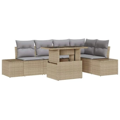 Image of vidaXL 6 Piece Garden Sofa Set with Cushions Beige Poly Rattan