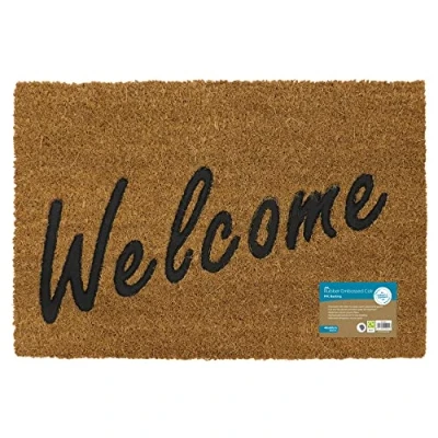 Image of JVL Rubber Embossed PVC Backed Coir Doormat, 40x60cm, Welcome