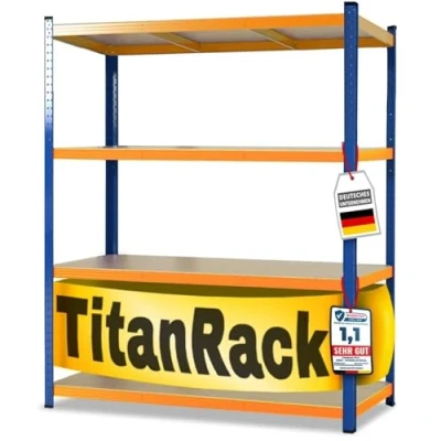 Image of KARAT Heavy Duty Shelving XXL, Blue/Orange, 200 x 150 80 cm, Storage Shelf for Garage, Cellar and Workshop, Boltless Shelf, Wide Span Workshop (TitanRack Big)