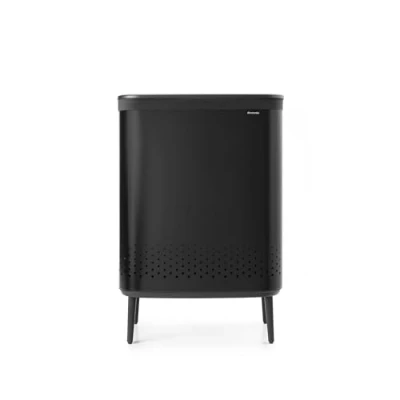 Image of Brabantia Bo Laundry Bin Hi 2 x 45L Dirty Clothes Hamper Compartments Lid with Quick Drop Opening Removable Cotton Bag Portable &amp; Hygienic Bedroom Bathroom Accessory Matt Black