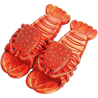 Image of Asifn Lobster Slippers Summer Funny Animal Flip Flops Kids Cute Beach Shoes Women Soft Creative Shower Sandals Men Casual Waterproof Slides（Red,10/10.5 UK