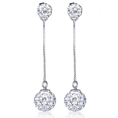 Image of Yumilok Jewelry 925 Sterling Silver Cubic Zirconia Double Ballflower Womens Drops Dangles Front and Back Earrings Hypoallergenic