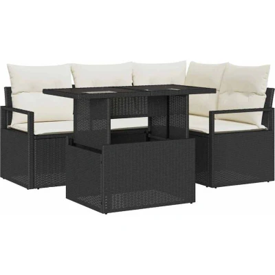 Image of vidaXL 5 Piece Garden Sofa Set with Cushions Black Poly Rattan